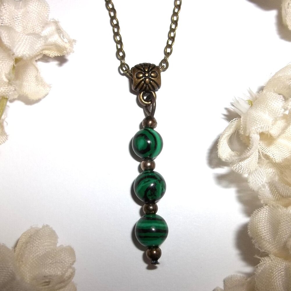 Necklace, Green Necklace, Malachite Necklace, Green and Bronze Necklace, D359